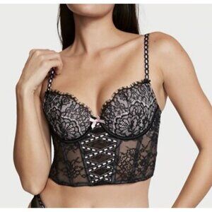 Victoria Secret Dream Angels Black Lace Corset Top Sz Large Coquette